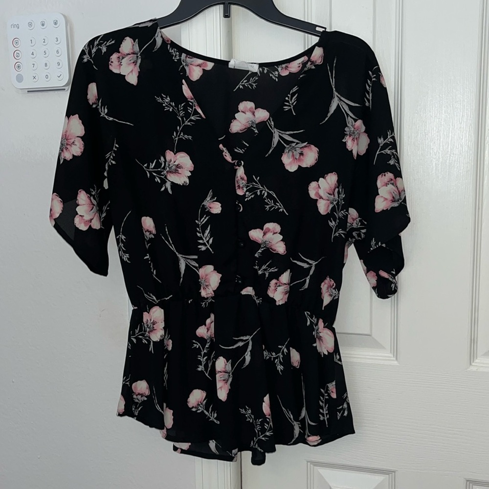 SIENNA SKY Floral Button Elastic Waist 3/4 Sleeve Blouse Size Medium